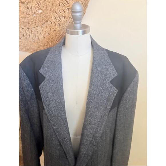 Pendleton Wool Blazer 48 Long Herringbone Western Yoke Elbow Patches Gray - Picture 2 of 7